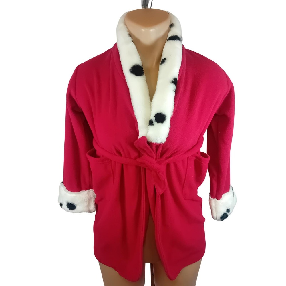 Vintage Y2K Mercury Robe Faux Fur Dalmation Trim Housecoat Loungewear MobWife XS